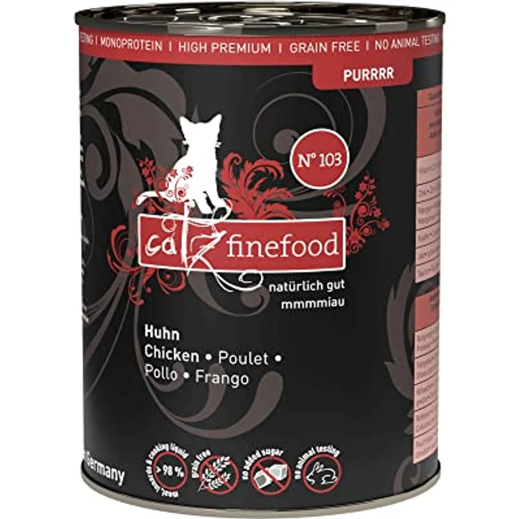 Catz Finefood Purrrr Dose 6 x 400 g - No. 103 Huhn, Getreidefreies Katzen-Nassfutter mit hohem Fleischanteil und einziger Proteinquelle – Bild 1