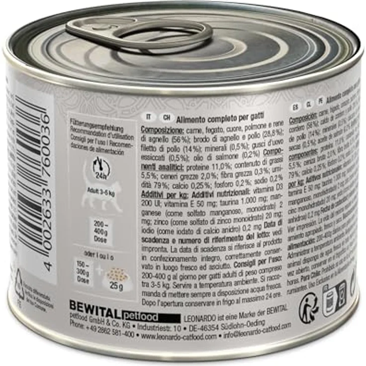 LEONARDO Katzenfutter Lamm und extra Filet, getreidefreies Nassfutter mit Lamm und Hühnerfilet, 6x200g, Alleinfuttermittel mit frischem Geflügel, ohne Zusatzstoffe – Bild 3