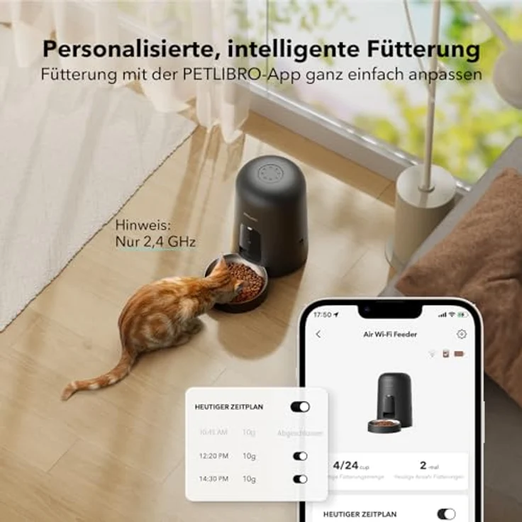 PETLIBRO Futterautomat Katze, Kabelloser 2,4G WiFi Futterspender mit APP-Steuerung, 2L Edelstahlnapf, Wiederaufladbarer Akku mit 30 Tagen Laufzeit – Bild 2