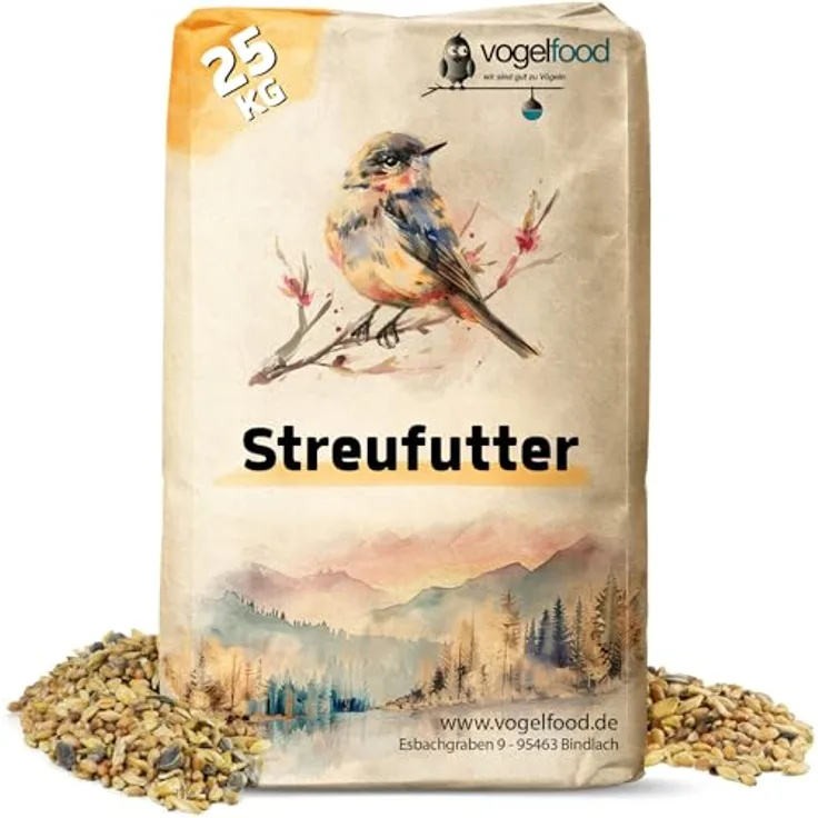 Samore Vogelfood 25 kg Streufutter für Wildvögel, ganzjähriges Premiumfutter mit Sorgumhirse, Sonnenblumenkerne und Hafer