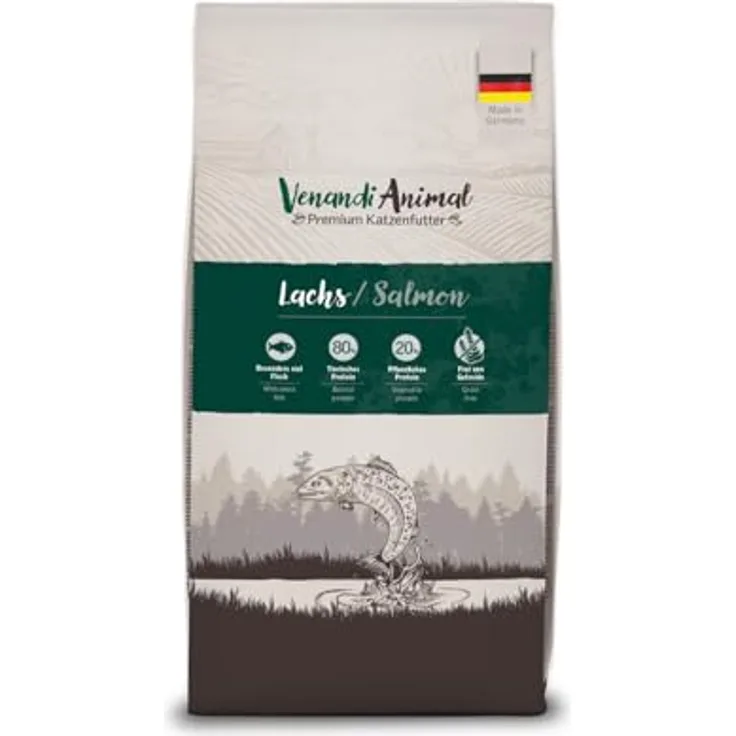 Venandi Animal Lachs, Katzen-Trockenfutter mit 80% tierischem Eiweiß, getreidefrei, 1,5 kg