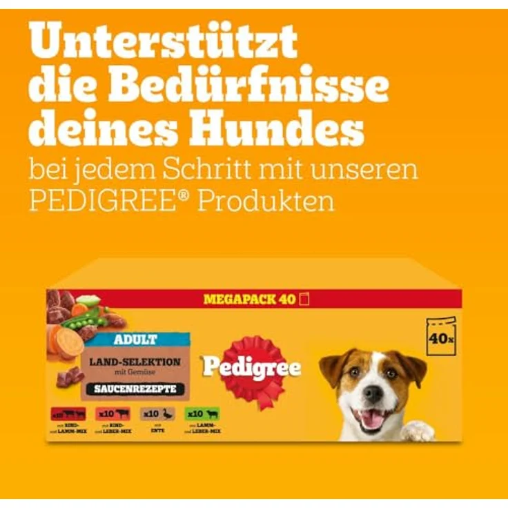 Pedigree Frischebeutel Land-Selektion in Sauce 40 x 100 g, Nassfutter für Hunde, 4 Varietäten mit 100% natürlichen Zutaten – Bild 7