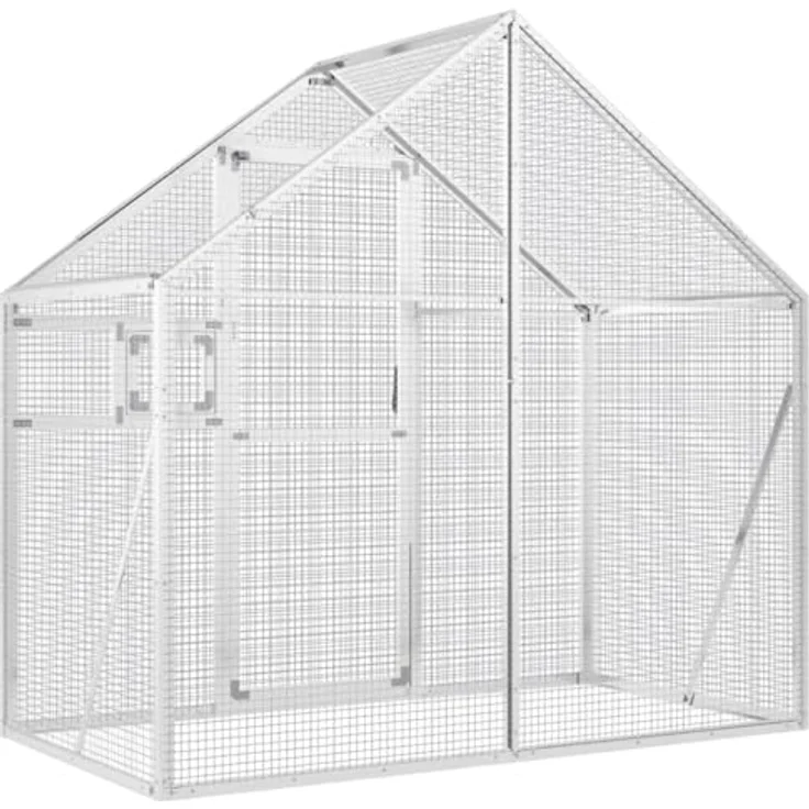 vidaXL Vogelvoliere, Aluminium-Vogelkäfig für den Außenbereich, abschließbare Tür und Fenster, silbern – Bild 5
