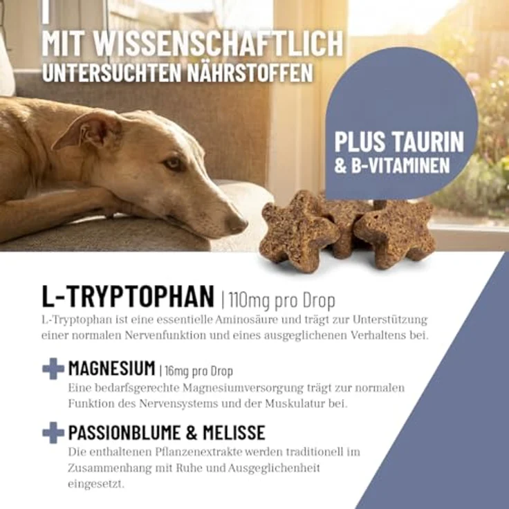 REAVET Relax Komplex Drops, Ergänzungsfuttermittel für Hunde zur Unterstützung von innerer Ruhe mit L-Tryptophan und Magnesium, 350g (140 Stk) – Bild 3