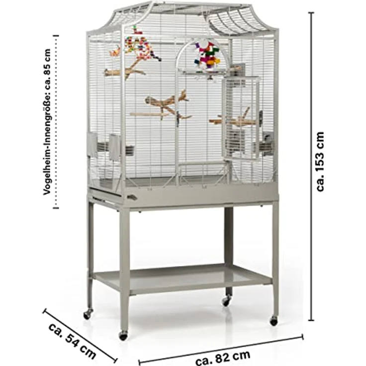 Montana Cages Madeira II, Premium Vogelkäfig für Sittiche, inkl. Anflugklappe, Freisitz, 4 Edelstahlnäpfe, AVILON Pulverbeschichtet, ca. 82 x 54 x 153 cm, Farbe Platinum – Bild 2