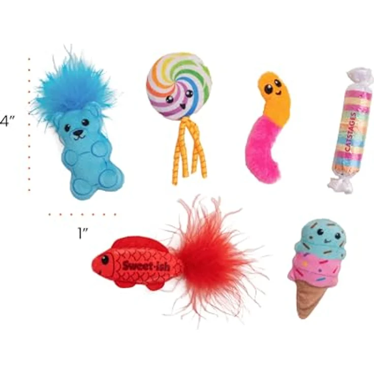 Outward Hound Kitty Sweet Treat 6er Pack, Katzenspielzeug mit Katzenminze und Knistergeräuschen, plüschige Bonbon-Designs – Bild 9
