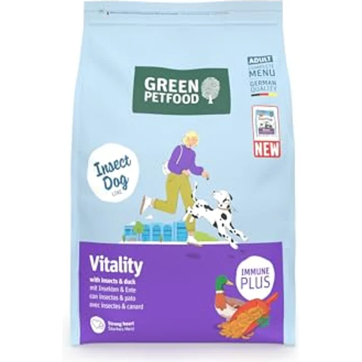 Green Petfood InsectDog Vitality, Trockenfutter mit Insekten & Ente für ausgewachsene Hunde, 3 kg, glutenfrei, mit Vitamin E & C, niedriger Fettgehalt – Bild 1