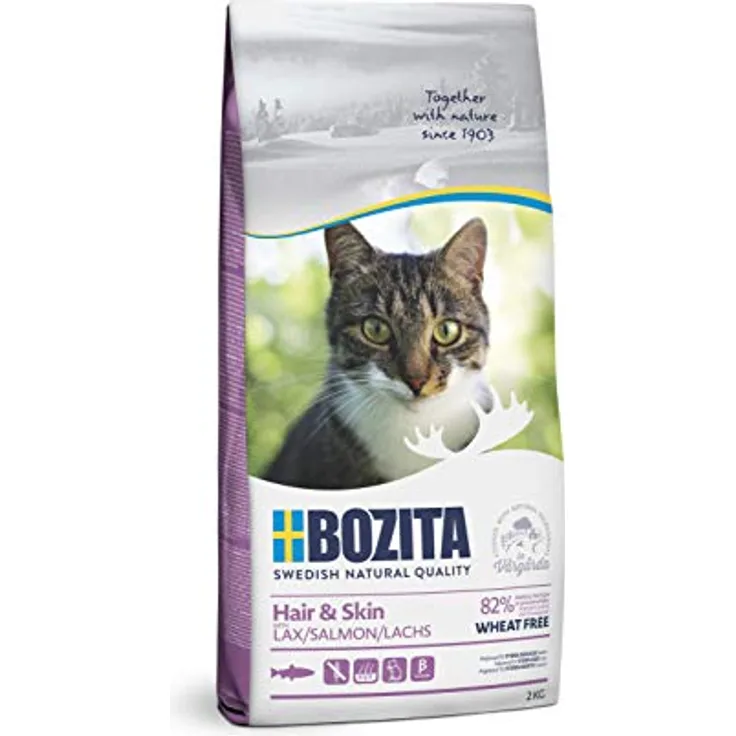 Bozita Hair & Skin Katzentrockenfutter mit Lachs, weizenfreies Trockenfutter für sensible Katzen, 400g, 34% Protein, 10% Fett, ohne Zucker & Gentechnik