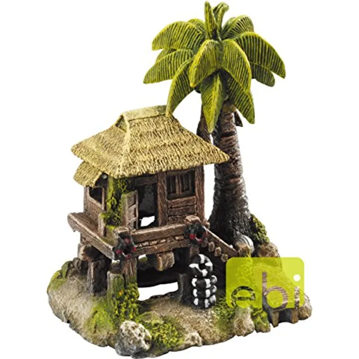 EBI Aqua Della Tropical Island Nr. 3 mit House, Aquarium Dekoration aus Polyesterharz, 22,7 cm hoch, tropisches Motiv