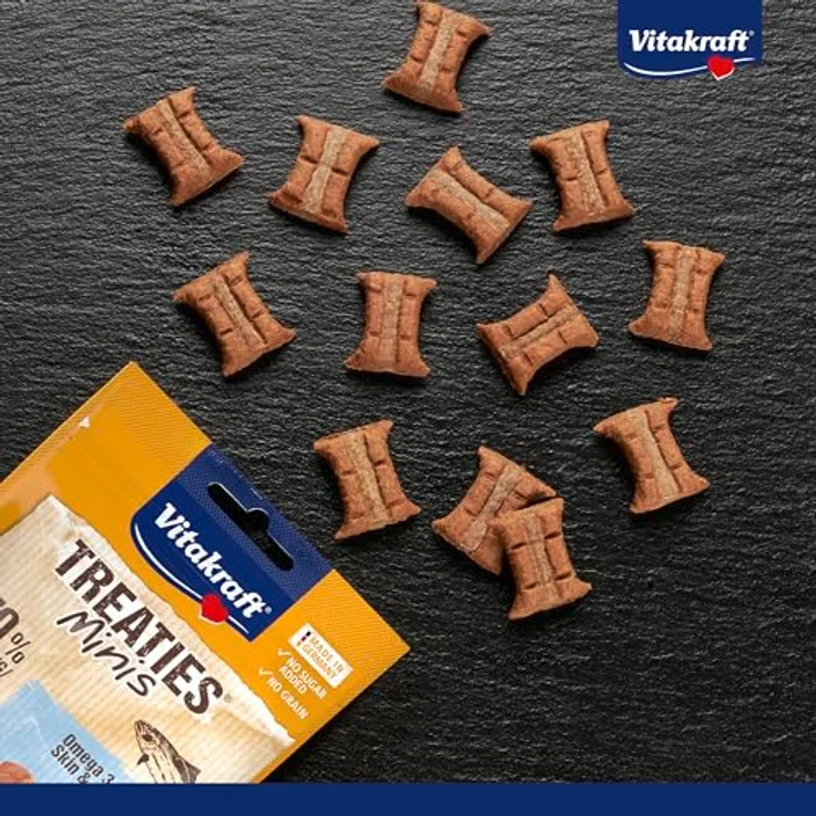 Vitakraft Treaties Minis, weicher Hundesnack gefüllt mit Lachs, mit Omega 3, Trainingsleckerli, 8x48g, Made in Germany – Bild 2