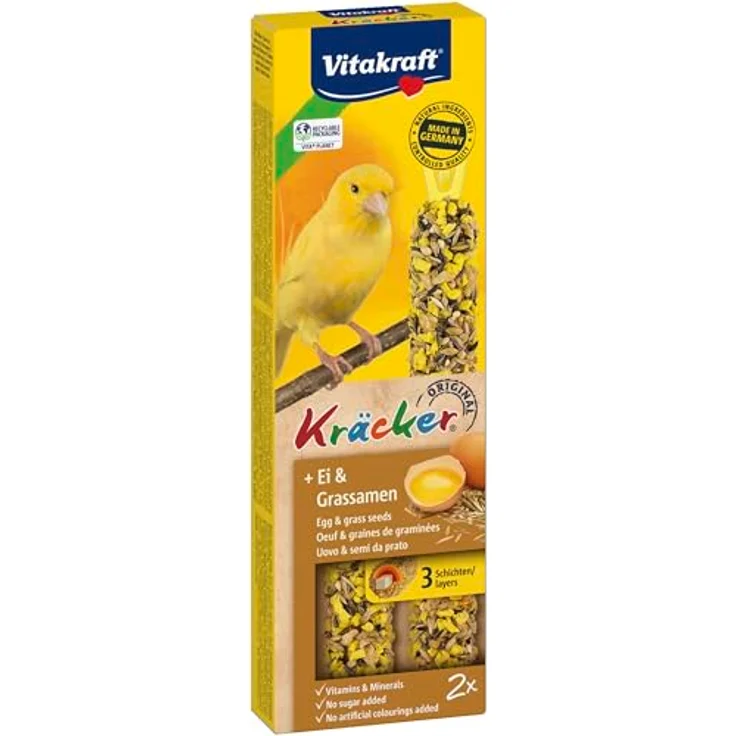 Vitakraft Kräcker für Kanarienvögel, Knabberstangen mit Ei und Grassamen, angereichert mit Vitaminen und Mineralien, 10x 54g, ohne Zuckerzusatz – Bild 3