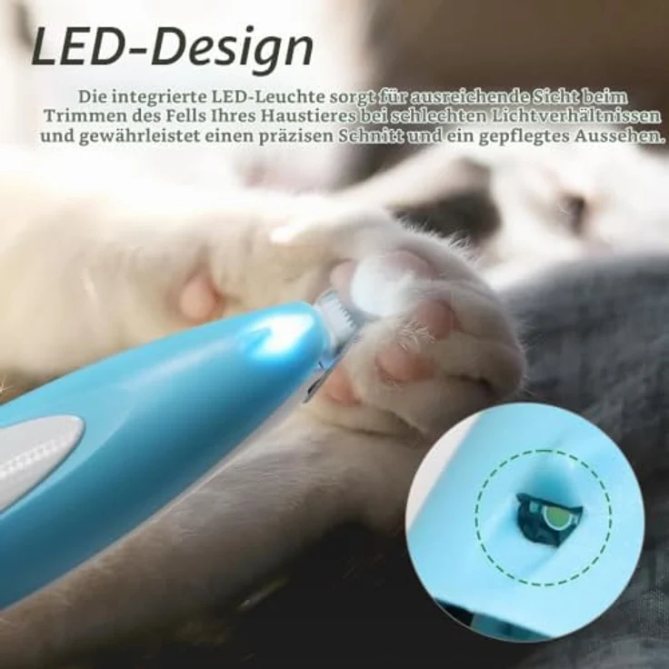 FFTANXS Pfotentrimmer für Hunde/Katze, wasserdichte Haarschneidemaschine mit LED-Licht, leise und vibrationsarm, geeignet für dickes Tierhaare, blau – Bild 3