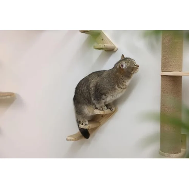 Kerbl Pet Kratzsäule Timber, 127cm Massivholz, Jute, inkl. Wandbefestigung, natur, mit 2 Plattformen – Bild 4