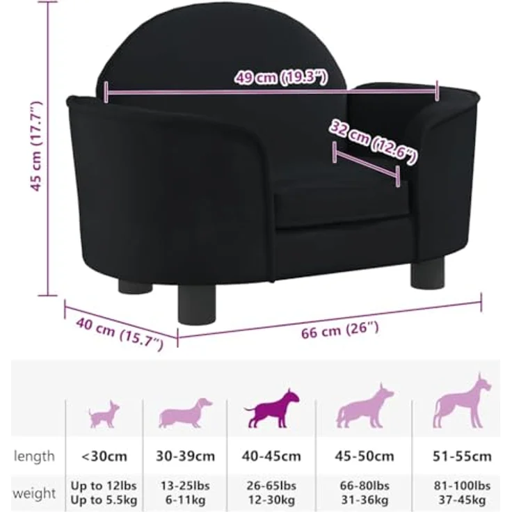 vidaXL Tierbett für kleine Hunde und Haustiere, Schwarz, mit massivem Kiefernholzrahmen und weichem Samtbezug – Bild 4