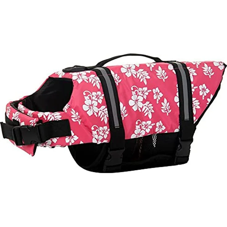 Izefia Hund Schwimmweste XL, Sicherheitsmantel mit Griff und reflektierenden Streifen, Rot Blume – Bild 1