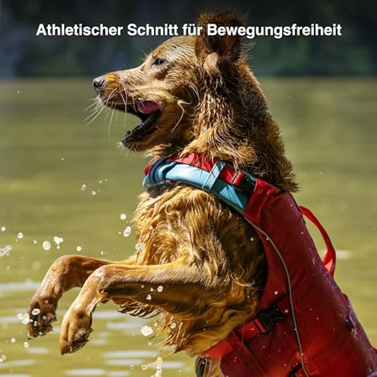 Kurgo Surf N Turf Hundeschwimmweste, Reißfestes Material, Mit Reflektoren und 2 Griffen, Größe L, Rot – Bild 5