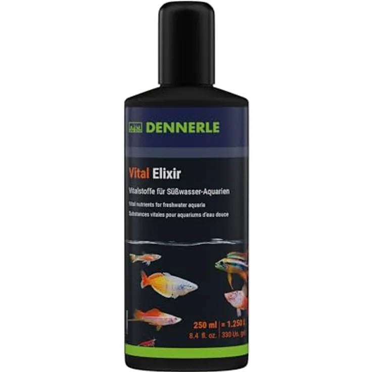 Dennerle Vital Elixir, 250 ml Wasseraufbereiter mit Vitaminen, Vitalstoffen und Spurenelementen für Fische, Jod und Aloe Vera-Extrakt