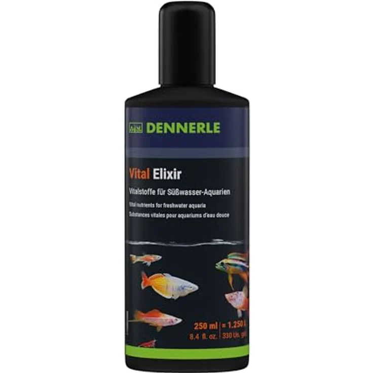 Dennerle Vital Elixir, 250 ml Wasseraufbereiter mit Vitaminen, Vitalstoffen und Spurenelementen für Fische, Jod und Aloe Vera-Extrakt – Bild 1