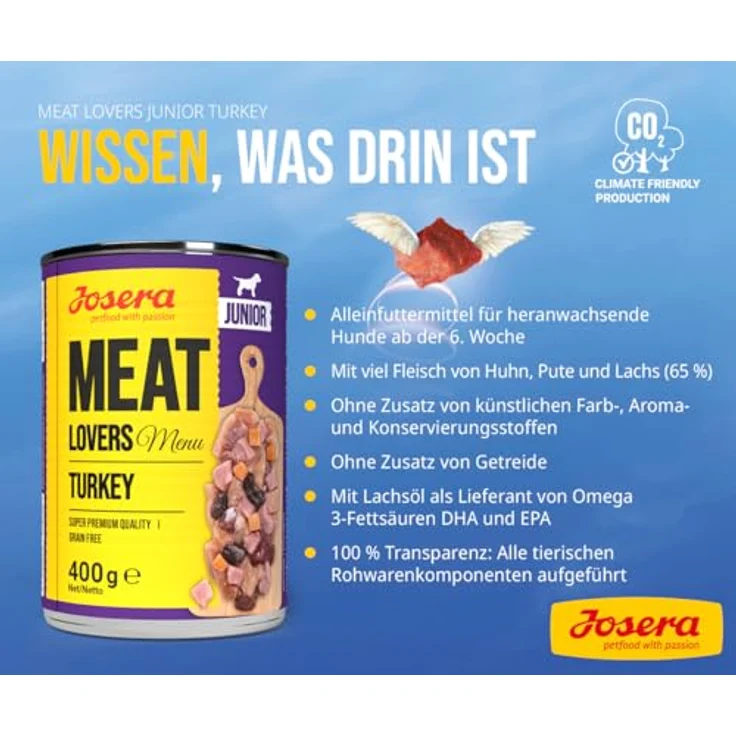 JOSERA Meat Lovers Junior Menu Pute, Premium Nassfutter für Welpen & Junghunde, getreidefreies Hundefutter mit 65 % Fleischanteil, 6 x 400 g – Bild 3