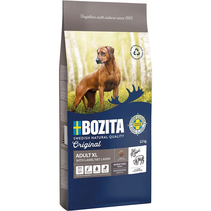 Bozita Original Adult XL 12kg, Trockenfutter für große Hunde mit Lamm, Huhn und Superfoods, weizenfrei