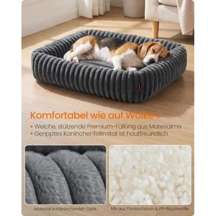Feandrea Hundebett PGW312GN01, mittelgroßes orthopädisches Hundekörbchen, waschbar, mit rutschfester Unterseite, 91 x 68 x 20 cm, Blei-Grau – Bild 3