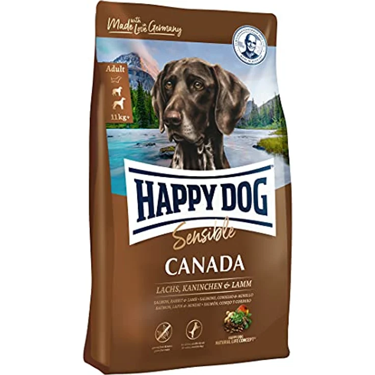 Happy Dog Supreme Sensible Canada, Getreidefreies Trockenfutter für ernährungssensible Hunde mit Lachs, Kaninchen und Lamm, 4kg – Bild 1