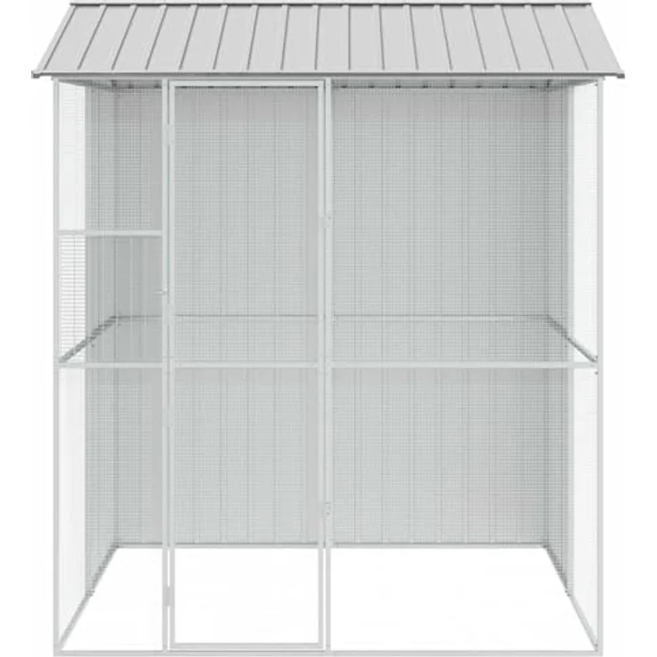 vidaXL Vogelkäfig Grau 215 x 210 x 247 cm, Verzinkter Stahl, modernes und geräumiges Gehege für Haustier-Vögel, wetterfest und stabil – Bild 5