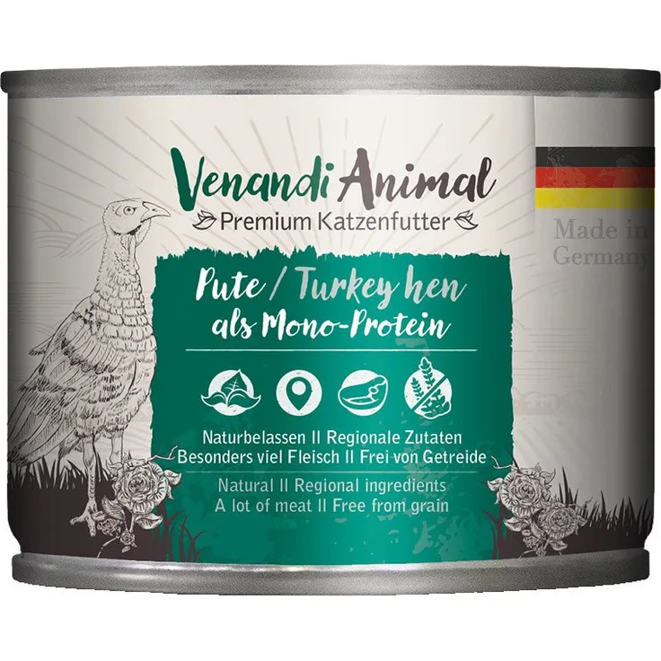 Venandi Animal Pute Monoprotein, Katzen-Nassfutter mit hohem Fleischanteil, 6x200g