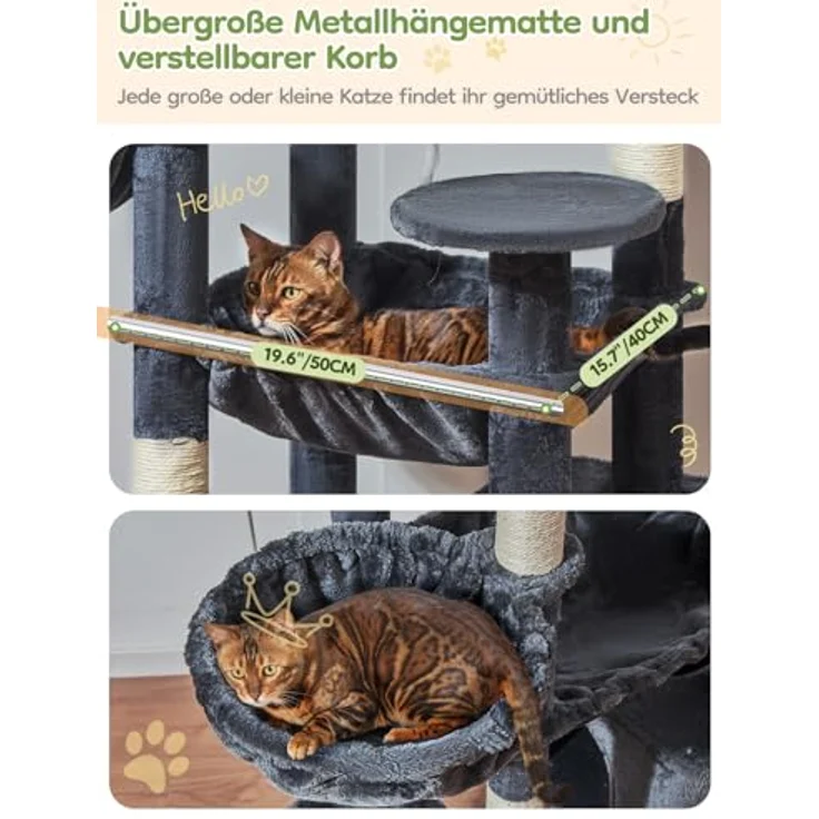 Taoqimiao 193cm Kratzbaum XXL, Multi-Level Katzenbaum für große Katzen mit 3 Plattformen und 7 Sisal-Kratzpfosten, MS047G – Bild 5