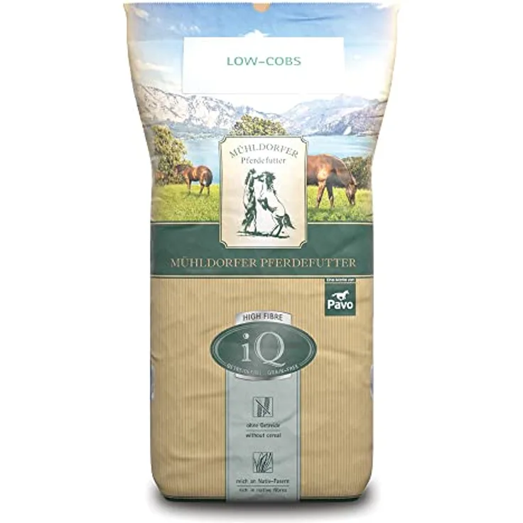 Mühldorfer iQ Low Cobs, 20 kg - Zucker- & Stärkereduziertes Pferdefutter für Getreideunverträglichkeiten, ideal bei Stoffwechselstörungen