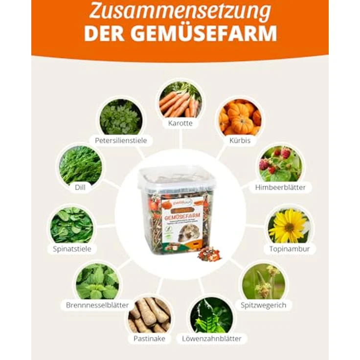 petifool Gemüsefarm 500g - Ergänzungsfutter für Nager, ohne künstliche Zusätze, 100% naturbelassen, frei von Getreide, artgerecht für Kaninchen, Meerschweinchen, Hamster und Chinchillas – Bild 4