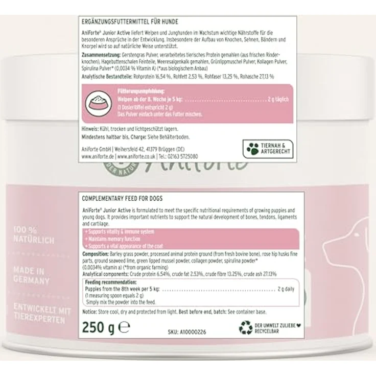 AniForte Junior Active 250 g, Hundefutter zur Unterstützung der Knochen- und Gelenkentwicklung für Welpen und junge Hunde – Bild 8