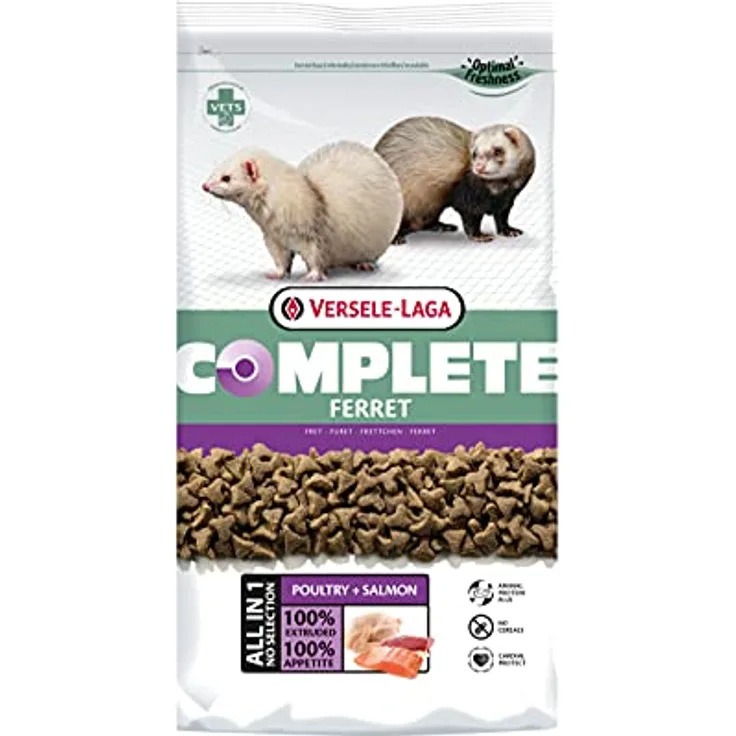 Versele-Laga Complete Ferret, Eiweißreiches extrudiertes Alleinfutter für Frettchen, 90% tierisches Eiweiß, glutenfrei, 2,5kg