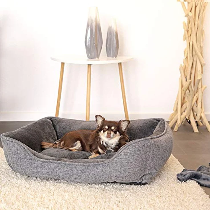 lionto Hundekissen meliert, kuscheliges Heimtierbett mit abnehmbarem Bezug und rutschfestem Boden, 75x60 cm, grau – Bild 2