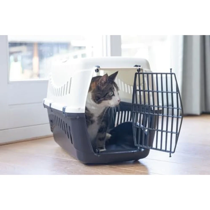 Beeztees Tiertransportbox Transportbox Gypsy creme/anthrazit für Katzen, mit abnehmbarem oberen Teil und praktischem Handgriff – Bild 4