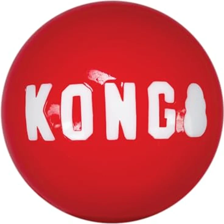 KONG Signature Ball, 2er Pack Hundespielzeug, robust, rot, Ø 8,5 cm (Größe L) – Bild 2
