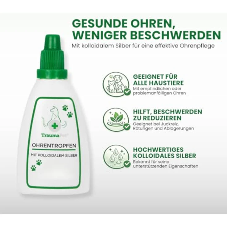 TraumaPet Ohrentropfen für Hunde & Katzen 50 ml | Ohrenreiniger mit kolloidalem Silber für empfindliche Ohren | Unterstützt bei Juckreiz, Rötungen, Ohrmilben & unangenehmen Gerüchen – Bild 2