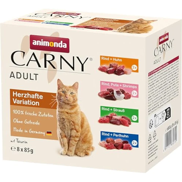 animonda Carny Adult Herzhafte Variation, Katzennassfutter mit 100% frischen, fleischlichen Zutaten, ohne Getreide und Zucker, 8 x 85 g – Bild 1
