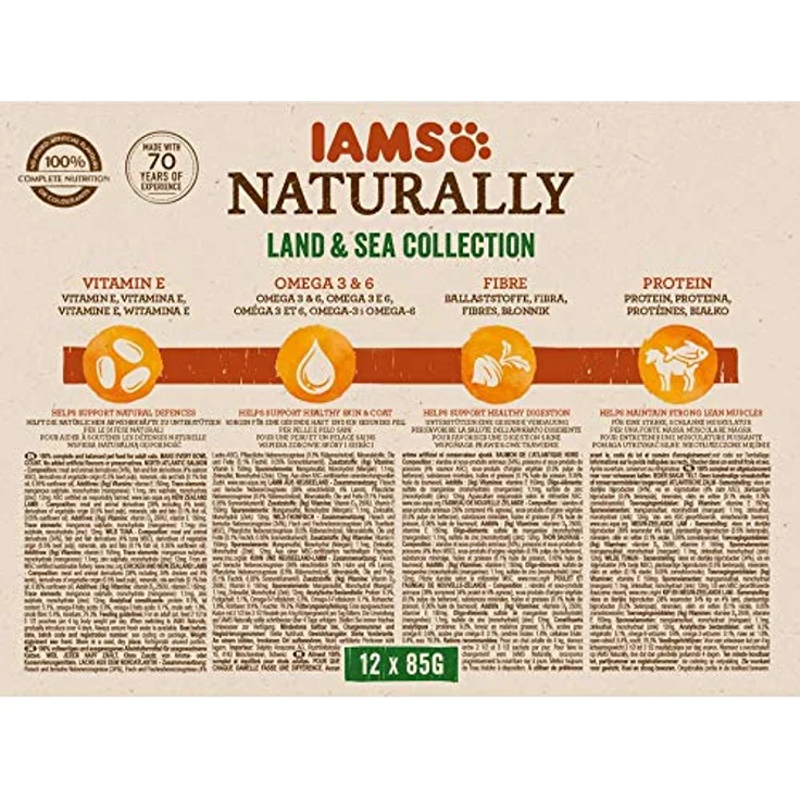IAMS Naturally Katzenfutter Nass in Sauce, 12 x 85 g, 100% ausgewogenes Futter mit Lachs, Thunfisch, Lamm und Huhn, für erwachsene Katzen – Bild 2