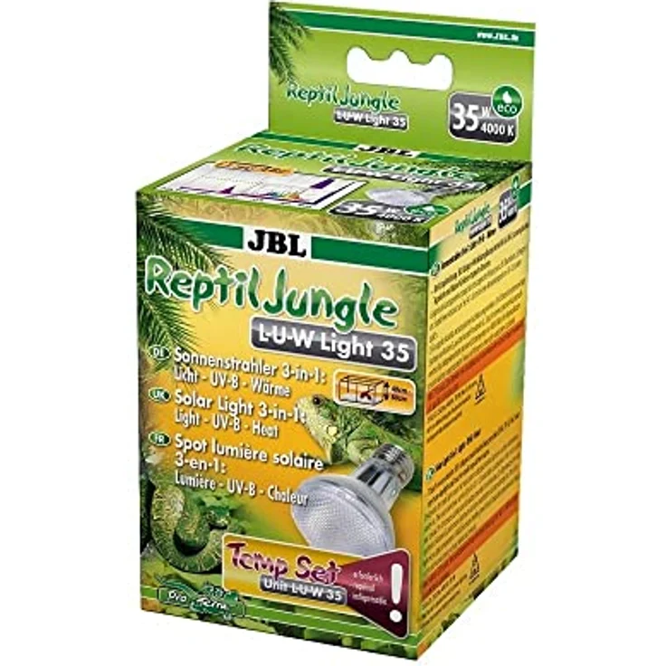 JBL Sonnenstrahler ReptilJungle L-U-W Light Alu 35W, Breitstrahler für Regenwaldterrarien, weiß / transparent, 5000K Farbtemperatur – Bild 1