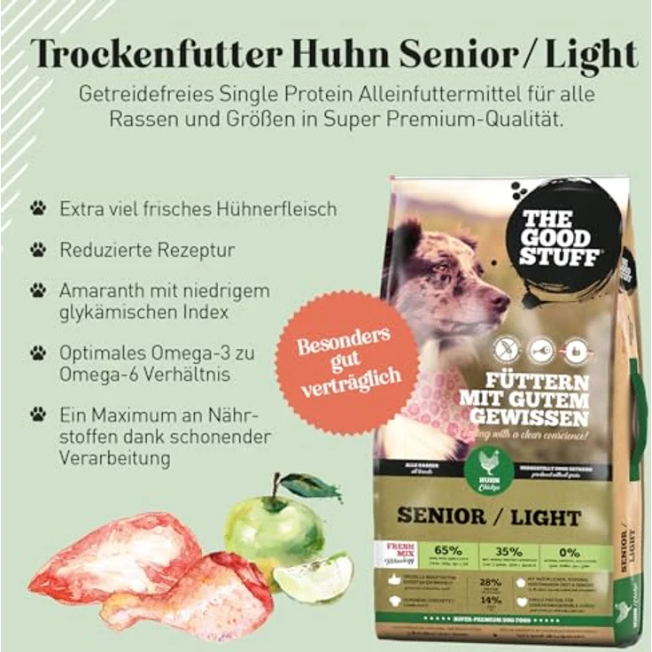 The Goodstuff Senior und Adult Light Huhn, Hunde-Trockenfutter mit hohem Fleischanteil, 12,5kg – Bild 3