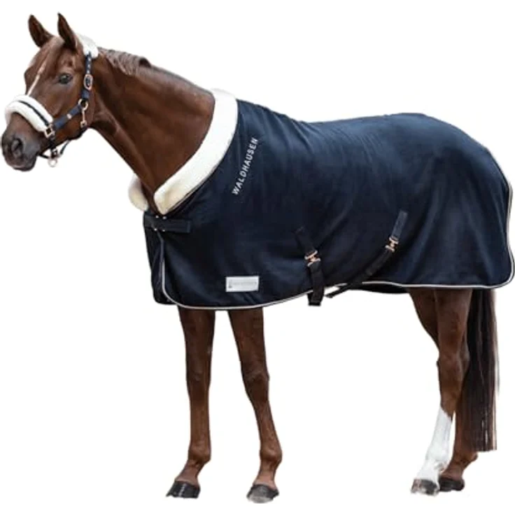 WALDHAUSEN Fleecedecke modern, rosé und Nachtblau/roségold, mit antipilling Fleece und weichem Synthetik-Fell-Kragen, 145cm – Bild 1
