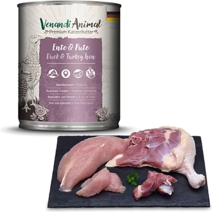 Venandi Premium Nassfutter für Katzen - Ente & Pute, 6 x 800g, getreidefrei mit extra viel Fleisch, naturbelassen – Bild 3
