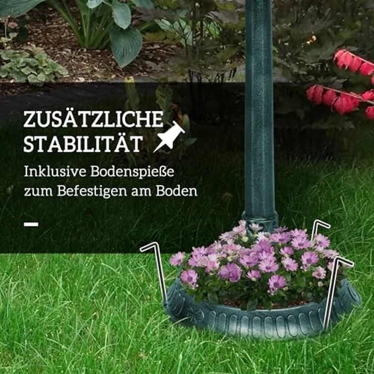 Outsunny Vogeltränke Kunststoff, Zwei-Becken Vogelbad mit muschelförmigem Becken und antikem Metall-Look, dunkelgrün, 49,5L x 38B x 81H cm – Bild 6