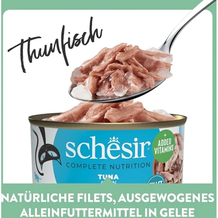 Schesir Bonito in Gelee, Vollwertiges Nassfutter für Katzen mit 100% natürlichen Thunfischfilets, 6 x 50 g, Cruelty-Free, mit Vitaminen – Bild 3