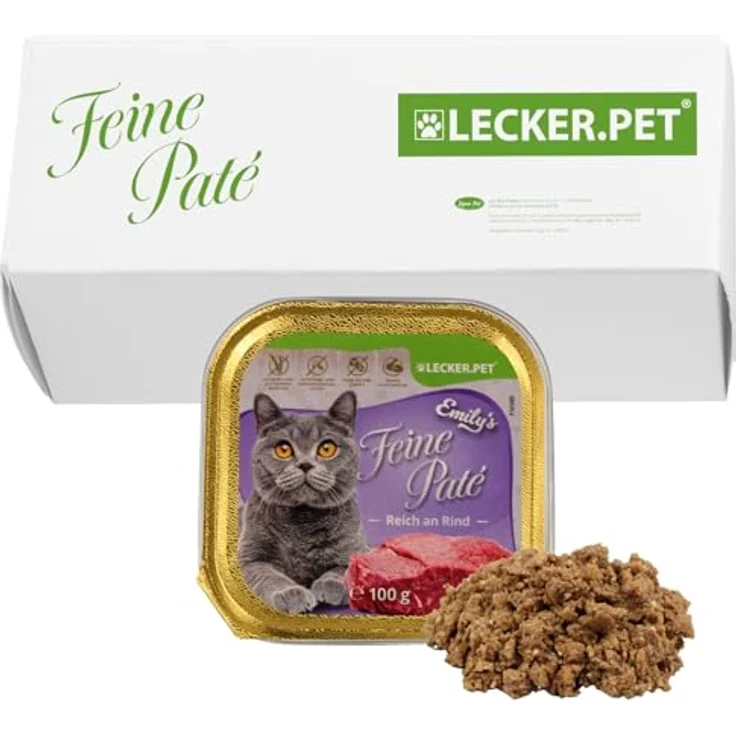 Lyra Pet Emily's Feine Paté, Katzen-Nassfutter reich an Rind, 17 x 100 g, getreide- und glutenfrei, hoch in Proteinen und Mineralien, ideal für alle Katzen und magenfreundlich – Bild 1