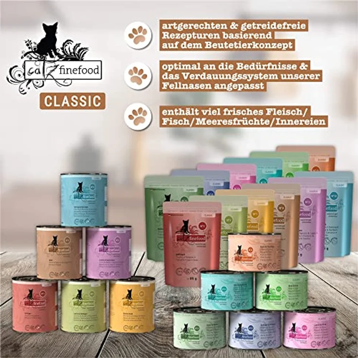 catz finefood Classic N° 9 Wild, Premium Nassfutter für Katzen, 70% Wildanteil, ohne Getreide und Zucker, 6 x 300g Beutel – Bild 3