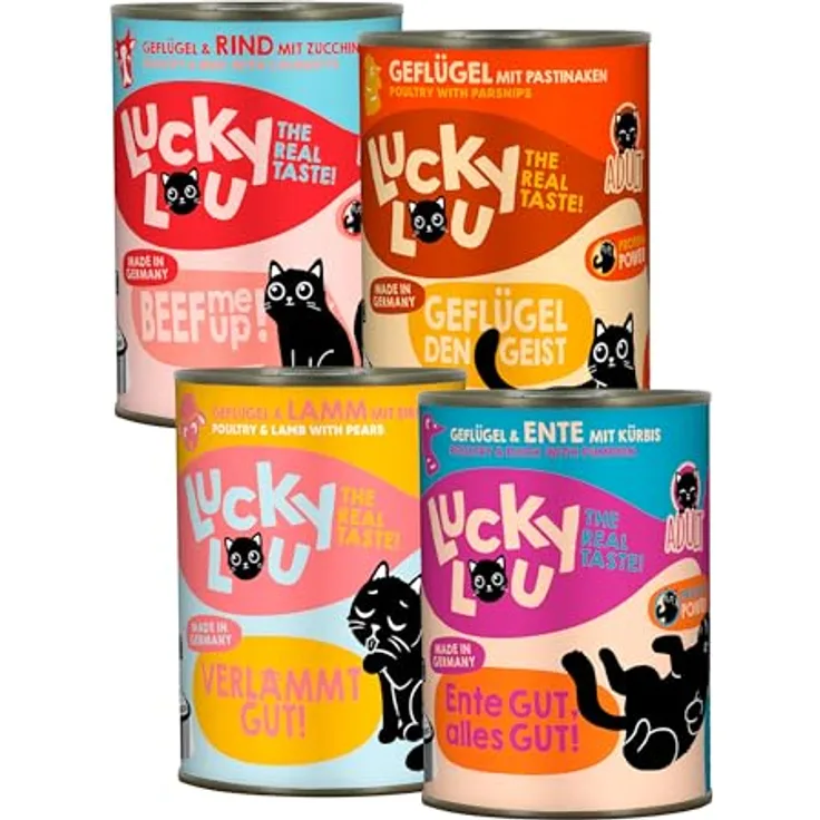 Lucky Lou Adult Mix-Paket Katzenfutter nass, 24 x 400g, getreidefreies Hochwertiges Nassfutter mit viel Protein, ohne Zucker, Made in Germany