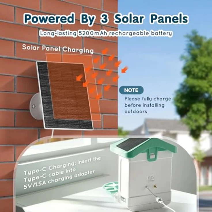 VEVOR Vogelfutterhaus mit Kamera, 2K HD, KI-Vogelerkennung für über 10.000 Vogelarten, solarbetrieben mit automatischer Aufnahme und sofortiger Benachrichtigung, 3 Solarmodule, grün – Bild 4