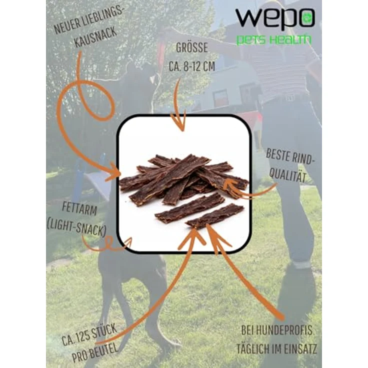 WEPO Rinderdörrfleisch Hund, 1kg Pansen/Rinderschlund getrocknet, 8-12cm Kausnacks, 100% Rind, getreidefrei, perfekt für Zahnpflege und Kaubedürfnis – Bild 4
